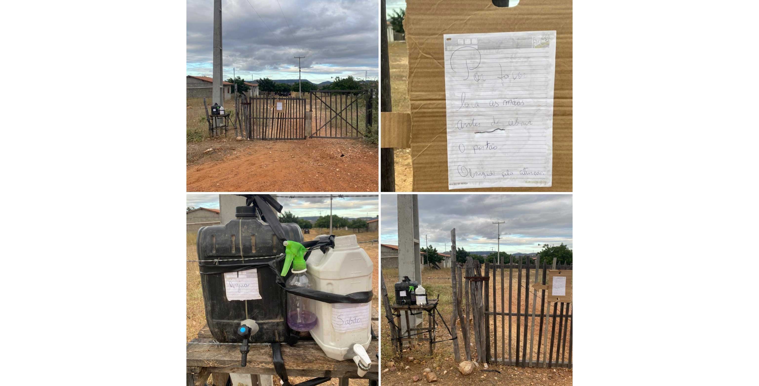 Eine Familie in der von IRPAA begleiteten Landgemeinde Algodões Velho, im Landkreis Sobradinho hat vor das Eingangstor ihres Grundstücks Wasser und Seife aufgestellt mit der Bitte, sich vor Betreten des Grundstücks die Hände zu waschen. 