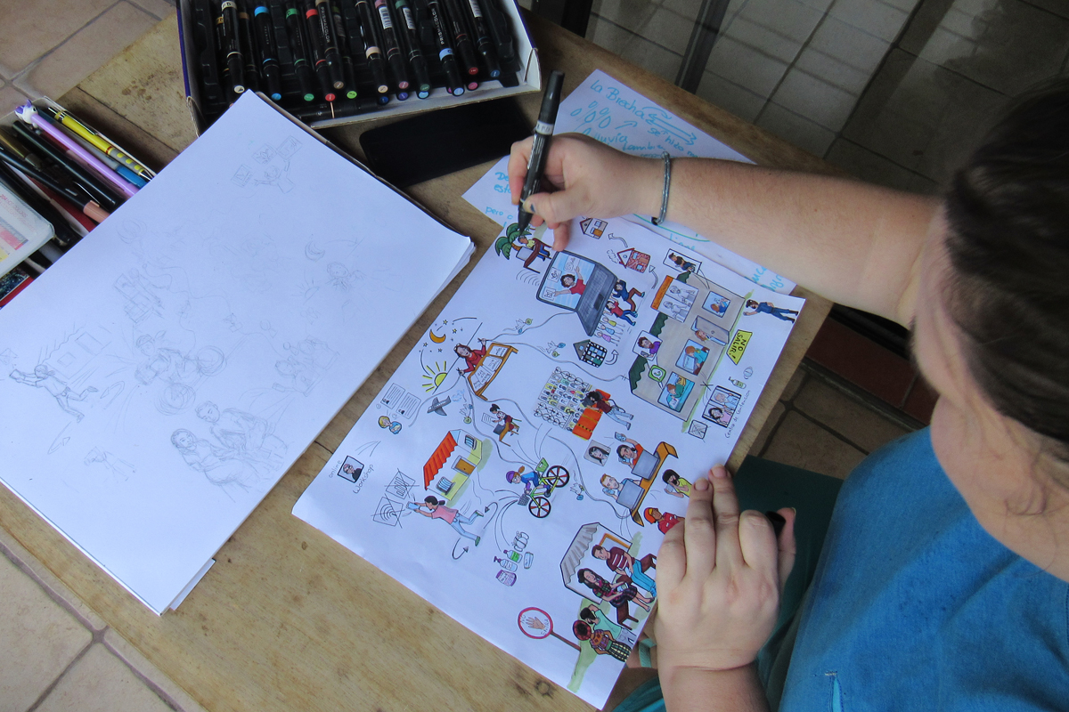 Anna Theißen arbeitet am "Wimmelbild"