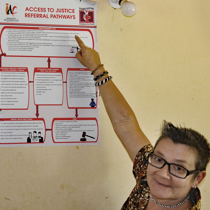 Das Plakat von TEREPALAR informiert über verschiedene Wege zu Recht und Gerechtigkeit.